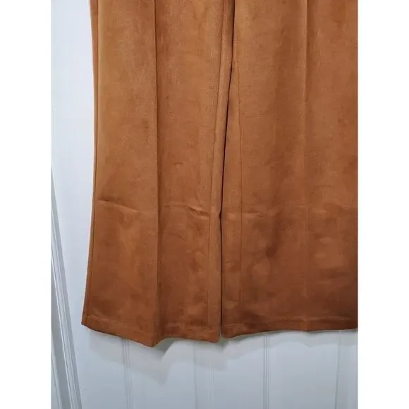 Carole Wren Women’s Faux Suede Wide-Leg Pants - Camel Brown - Size L - Picture 10 of 11
